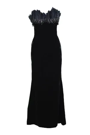 Vintage Beaded Feather & Velvet Evening Gown, 1990s