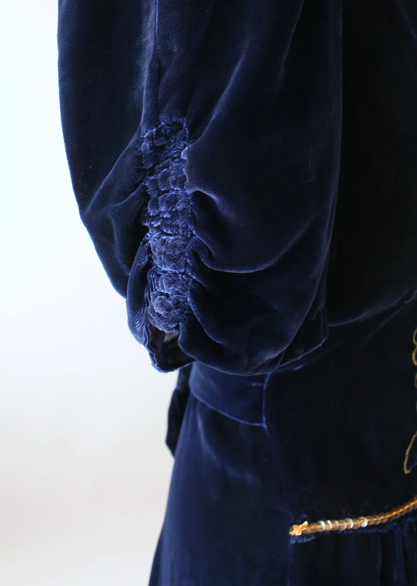 Vintage Early 1940s Embellished Blue Velvet Party Dress