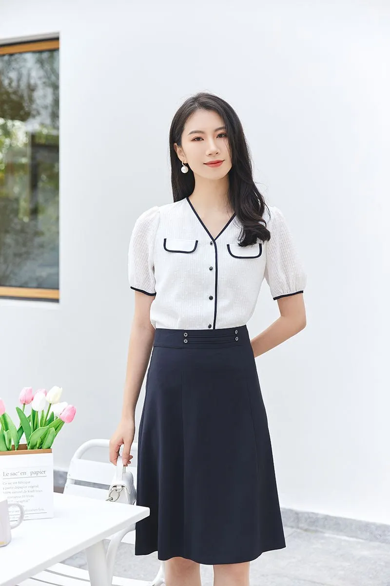 White Contrast Color Short Sleeve Shirt