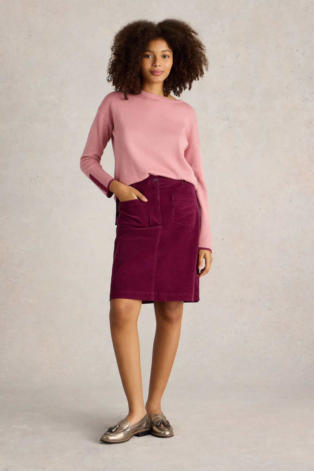 White Stuff Melody Deep Red Organic Cord Skirt